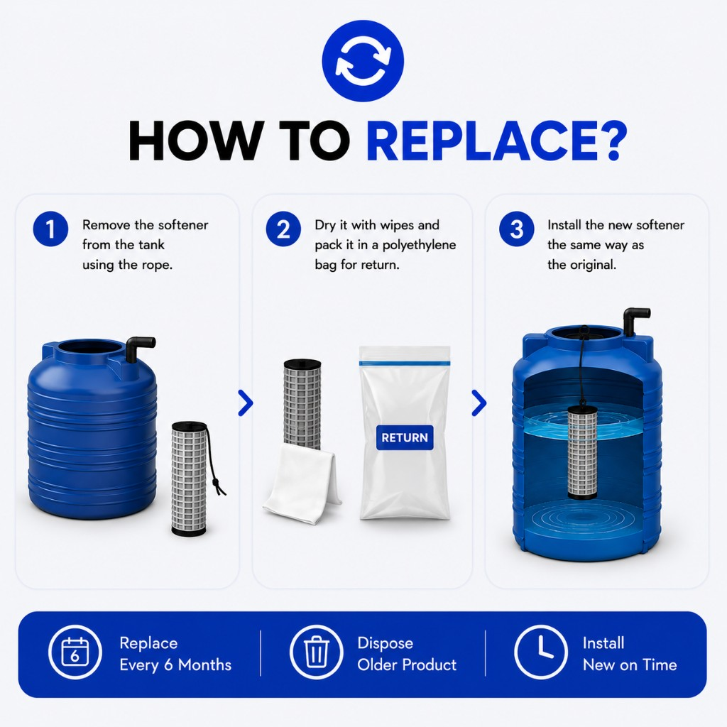 How to replace Scale-O — remove, pack for return, install new softener
