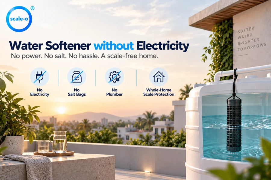 Water softener without electricity: salt-free insert in an Indian overhead tank